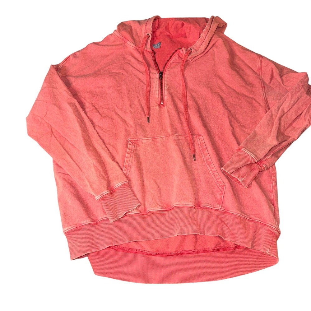 Aerie Quarter Zip Hoodie XS Coral‎ Pink Mineral Wash Oversized Cotton Pullover